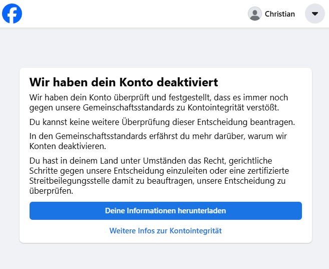 Facebook Konto gesperrt