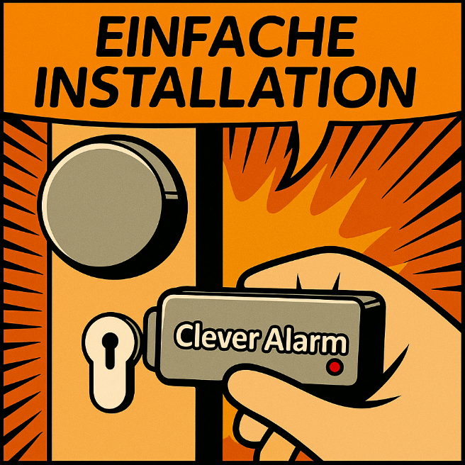 Comic: Cleveralarm wird ohne Bohren in wenigen Minuten montiert