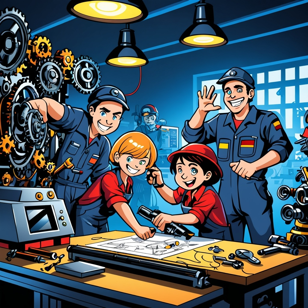 Comic-Illustration: Familie vor Tür mit leuchtendem Schutzschild – maximale Sicherheit