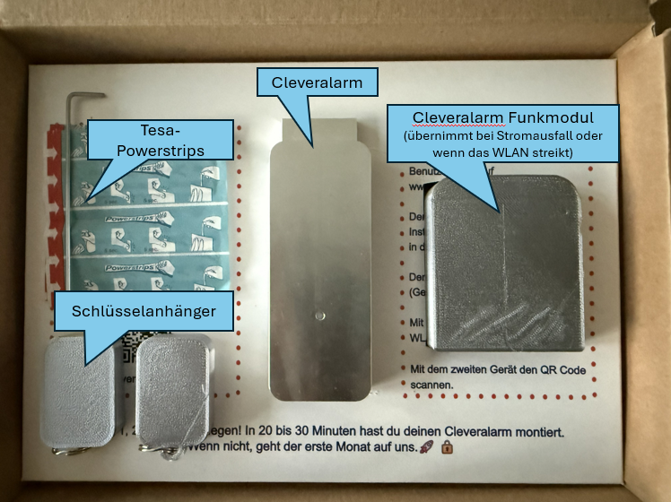 CleverAlarm, Montagepad, Batterie, Anleitung